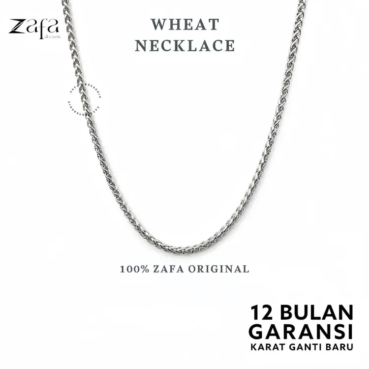 Zafa - Kalung Titanium Pria Wanita Necklace Cowok Cewek Unisex Warna Silver & Gold, Anti Karat & Luntur - Wheat