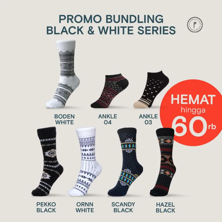 Pattent Goods - SPECIAL BUNDLING Black And White Series 2 & 3 Pasang Banyak Pilihan - Kaos Kaki Anti Bacterial - Kaos Kaki Kantor - Kaos Kaki Sekolah - Kaos Kaki Pria Wanita