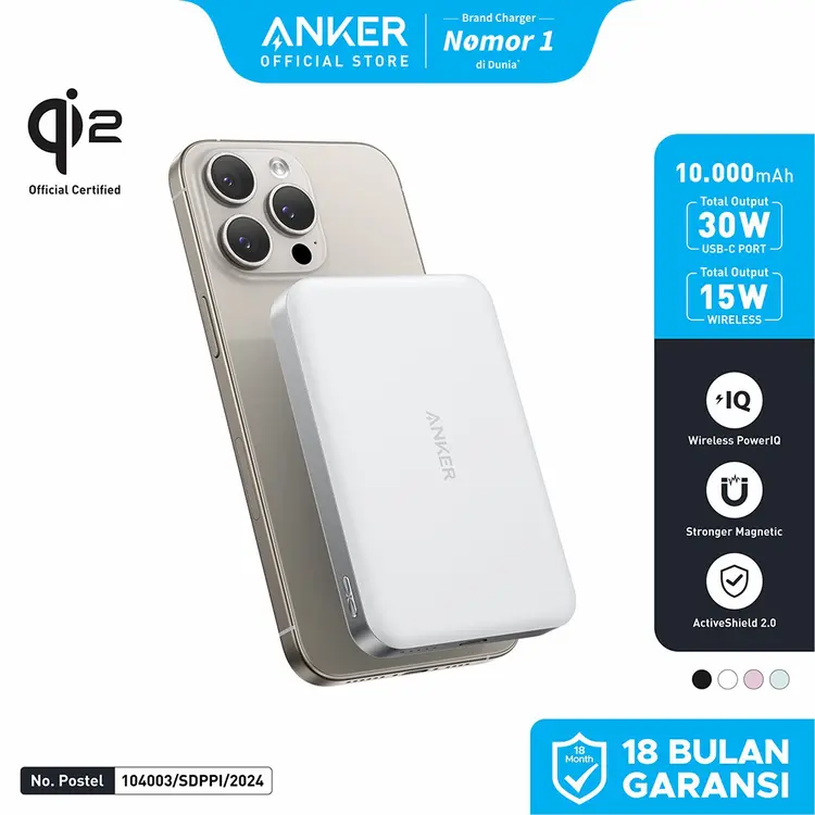 Anker MagGo Wireless Power Bank Magnetic Magsafe 15W Ultra slim, Qi2 Fast Charging Type C PD 10000 mAh - A1664