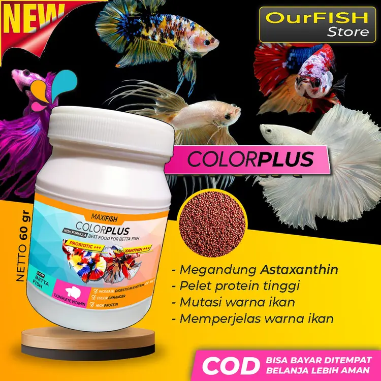 OURFISH - Colorplus Pelet Pakan Ikan Cupang Blue Rim Avatar Halfmoon Galaxy Giant Nemo Koi Guppy