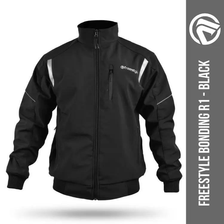 Freestyle Jaket Pria Warna Hitam Anti Air Bahan Bonding Micro Waterproof Jaket Motor Harian Pria