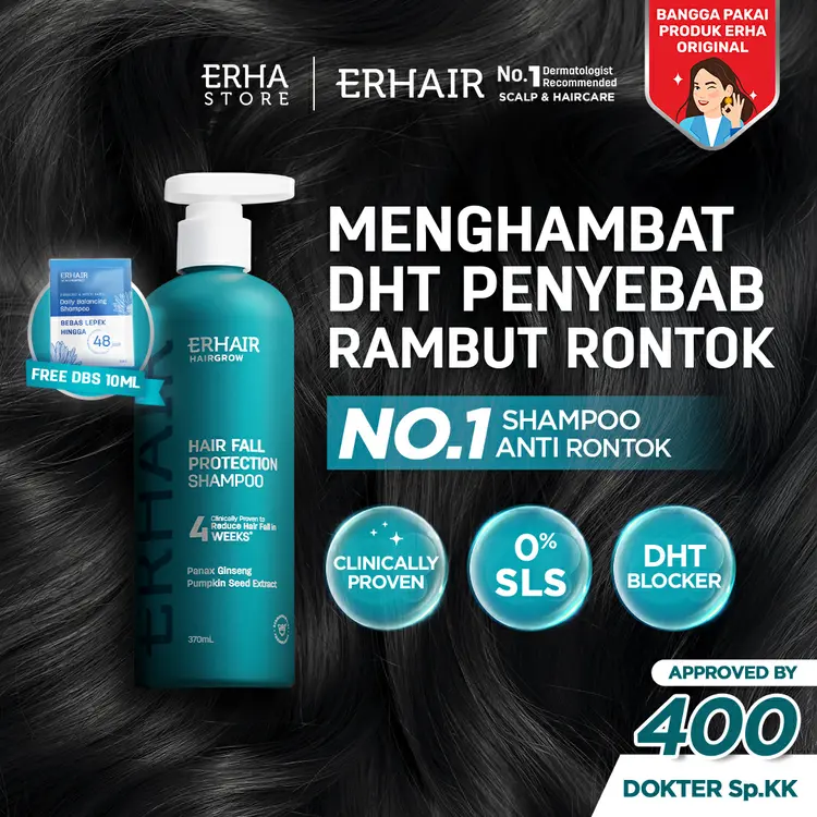 [BEST SELLER SHAMPOO HAIR FALL] ERHAIR HairGrow Shampoo NON SLS | Hair Shampoo | Sampo Rambut | Mengatasi rambut rontok kebotakan | Panax Ginseng & Pumpkin Seed | DHT Blocker