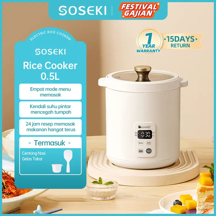 SOSEKI Digital Rice Cooker Mini 0.5 Liters