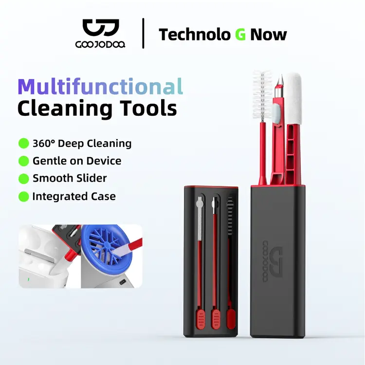 Goojodoq 3in1 multi-function cleaning set Cocok untuk kipas tangan dan earphone soft brush 360-degree effective cleaning without damaging the machine