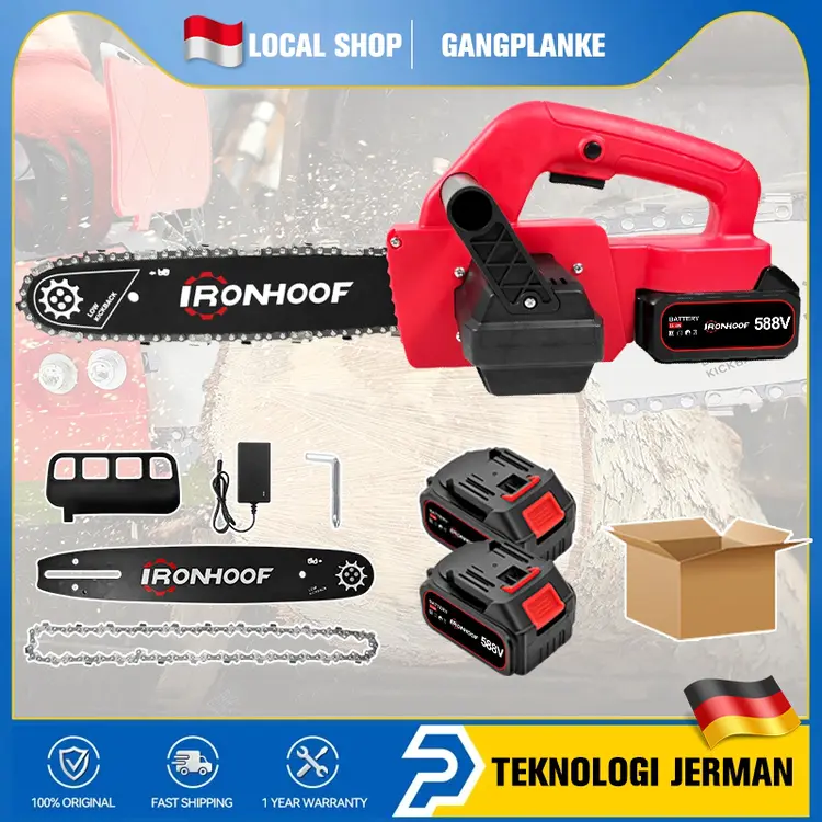 IRONHOOF 12 Inci Gergaji Kayu 588V Cordless Lithium Baterai Gergaji mesin chainsaws