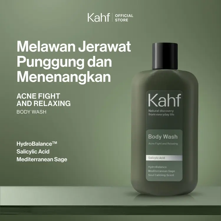 Kahf Body Wash Acne Fight and Relaxing 200 ml - Sabun Mandi Cair Pria dengan Salicylic Acid & Allantoin - Melawan Jerawat Badan dan Kemerahan pada Kulit - Melembabkan dan Menenangkan Kulit - Bodywash with Cooling Sensation