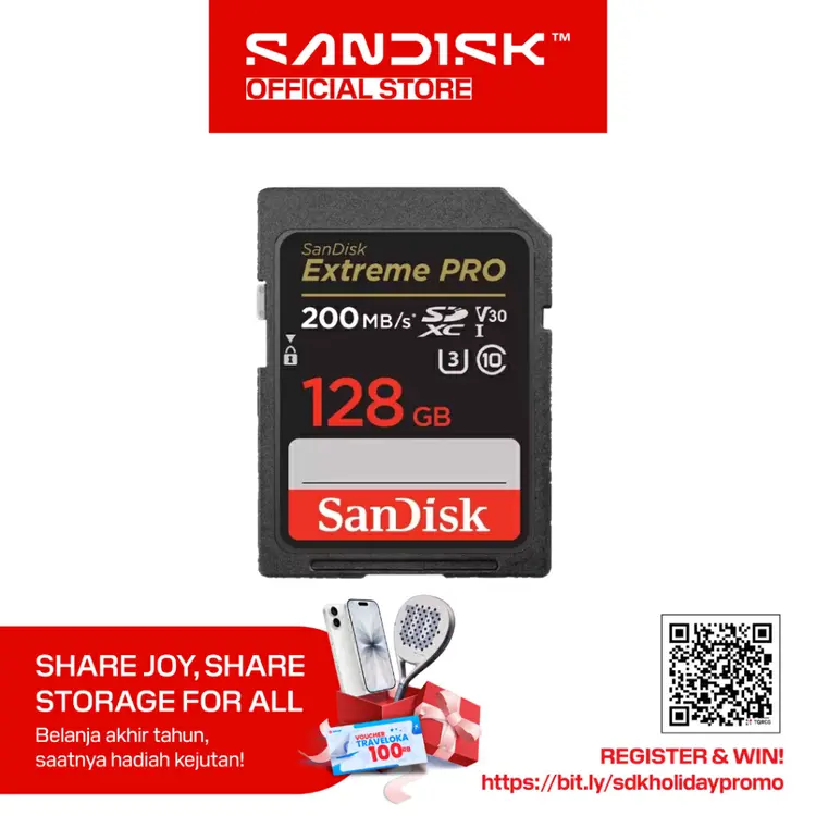 SanDisk SDXC Card Extreme Pro 128GB UHS-I Class 10 U3 V30 for 4K UHD (Up to 200MB/s)