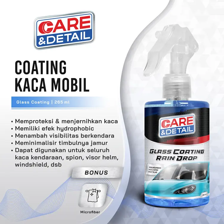 Care & Detail Glass Coating | Water Repellent Kaca Mobil Efek Daun Talas