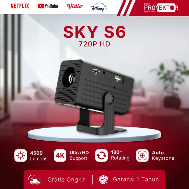 PPI - Projector Sky S6 Ultra Smart Android System LCD Up to 150"inch
