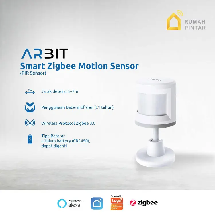 ARBIT Zigbee PIR Motion Sensor Security Deteksi Gerak Pintar Smart Home