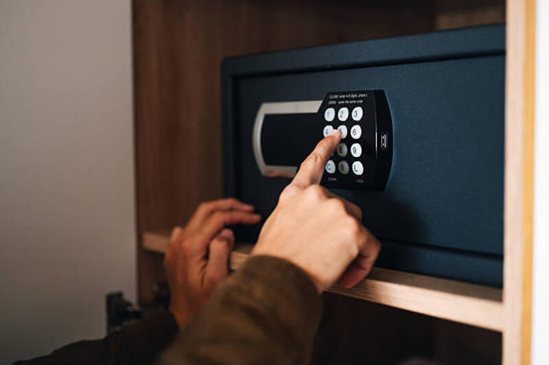 Man opens safe depository of valuables and money in his home Man opens safe depository of valuables and money in his home safe deposit box stock pictures, royalty-free photos &amp; images