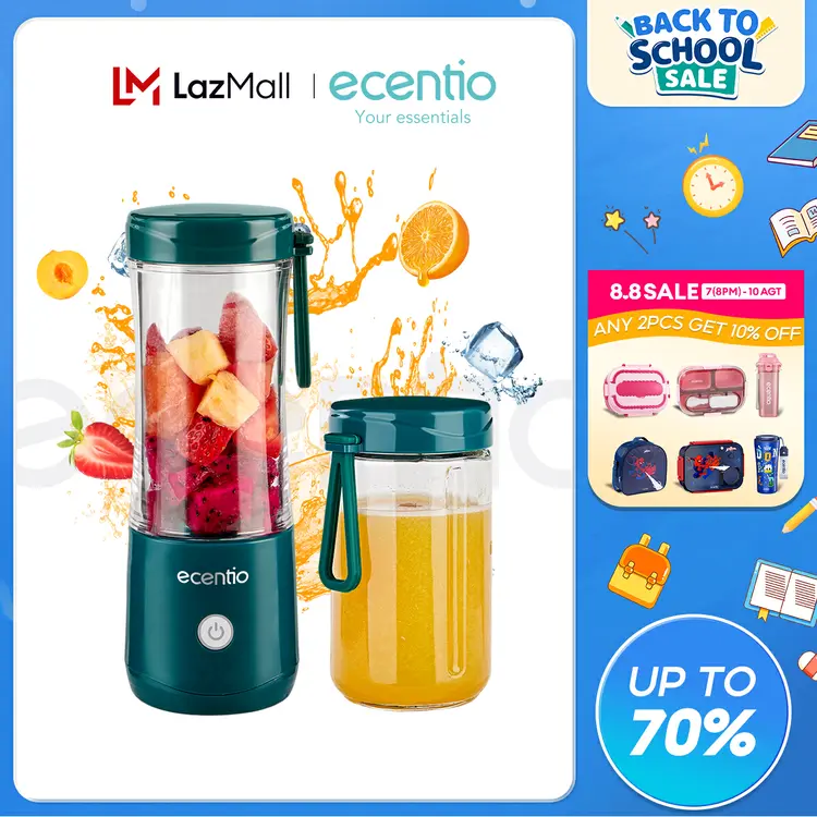 ecentio: Blender Portable Mini Juicer 6/8/10/12 Mata Pisau 2 botol 380ML+380ml Blander Jus Buah Port Charger USB Electric, 8 pisau 380ML