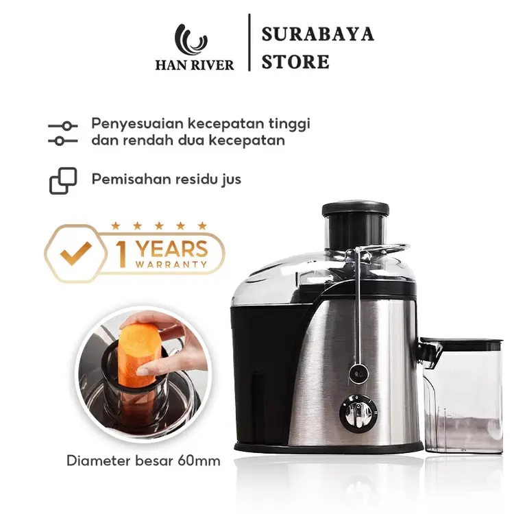 HAN RIVER Slow Juicer Multifungsi 300ML Blender Sari Buah Tanpa Ampas HRZZJ01SS