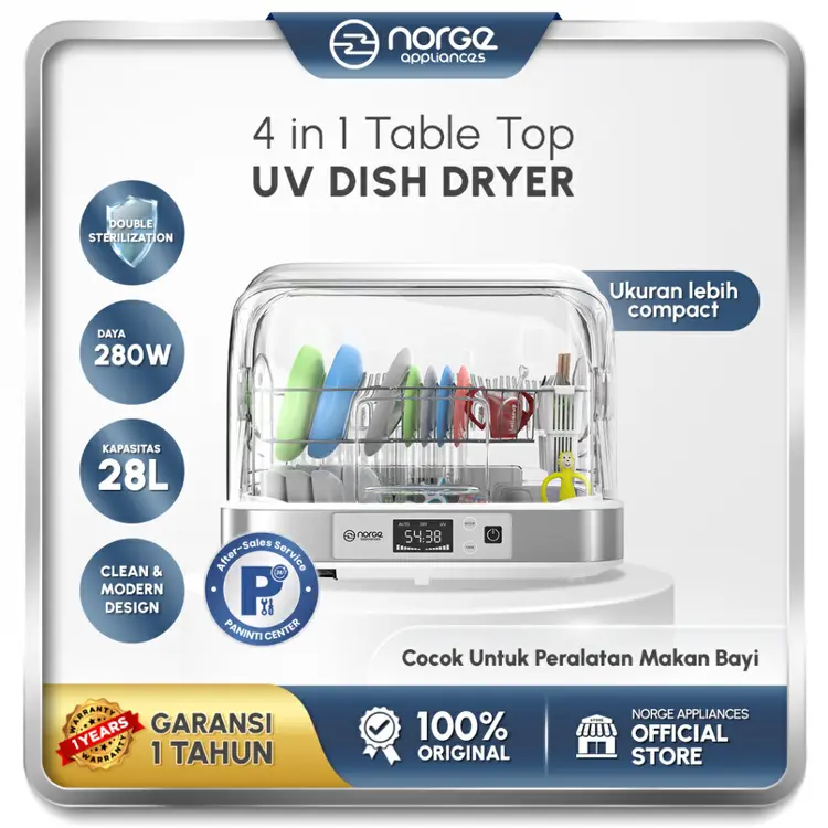 NORGE 4 in 1 Table-top UV Dish Dryer 28L 280W / Sterilizer Peralatan Bayi / Sterilizer Botol Bayi (PACKING KAYU)