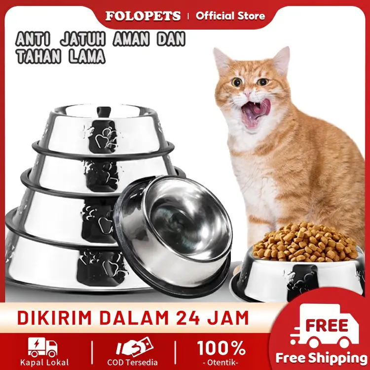 FOLOPETS Tempat Makan Mangkok Kucing Anjing Stainless Steel Cat Dog Pet Bowl