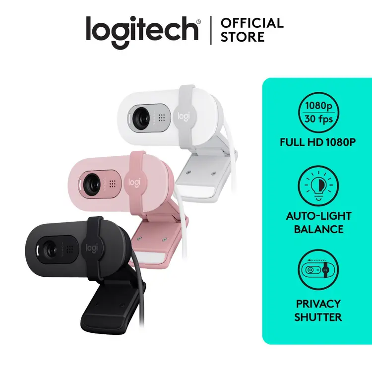 Logitech Brio 100 Webcam Full HD, Built in Mic, Auto-Light Balance, Privacy Shutter