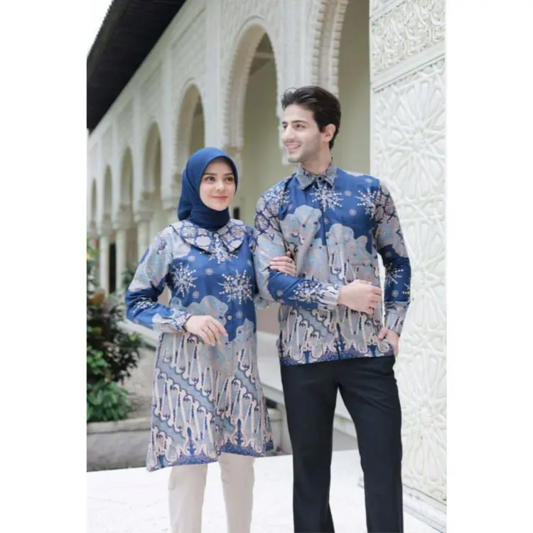 Faaro Couple Tunik Batik  Modern Couple Kemeja Batik Pria Set Pakaian Terbaru Motif Kekinian