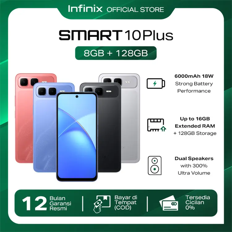 Infinix Smart 10 Plus 8/128GB - Up to 16GB Extended RAM - 6.67 inch 120Hz HD+ - T7250 - 6000 mAh