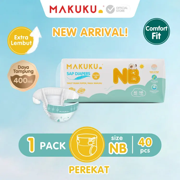 MAKUKU SAP Diapers Comfort Fit Tape NB Popok Bayi Tipis Extra Dry Anti Gumpal Mengunci Cairan Cepat Kering Type Perekat