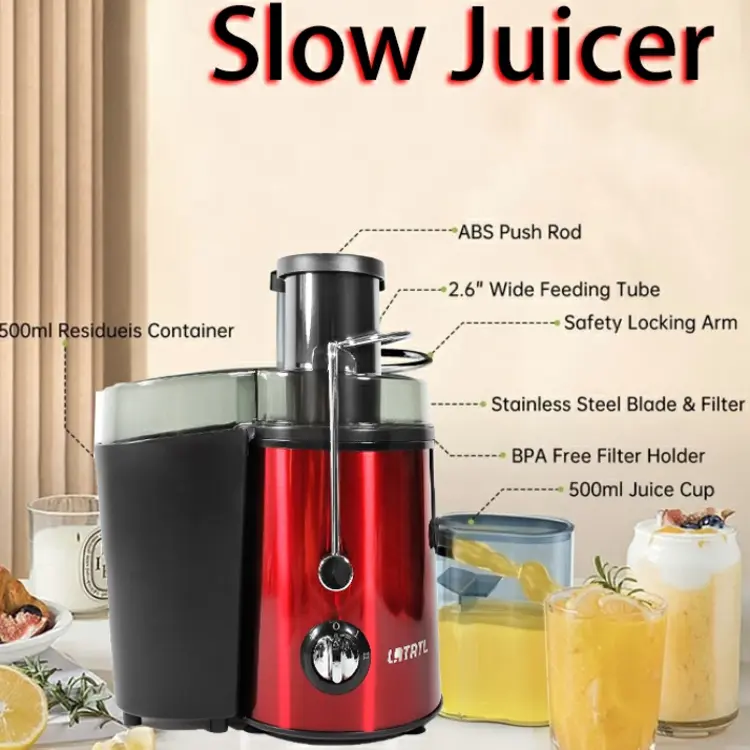 LATATL Slow Juicer Multifungsi 99% Fresh Fruit Juice Pengekstrak Buah Import Juicer Jus Buah Multifungsi Slow Juicer Diameter Besar