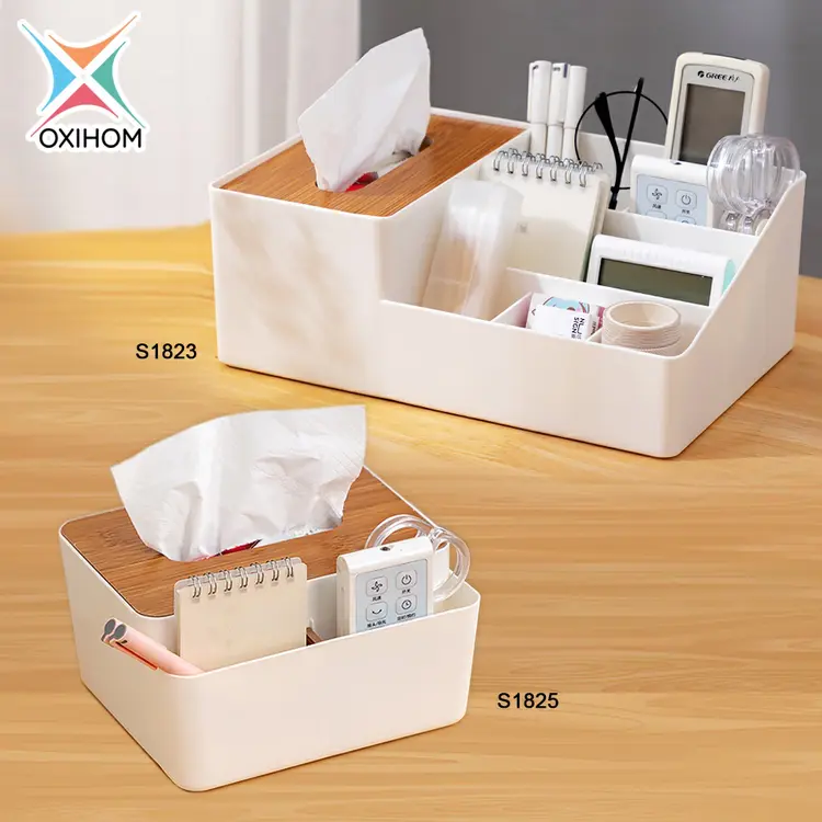 Oxihom Tempat Tisu Rak Kosmetik Rak Make Up Stationary Rak Dapur Kotak Tissue Kayu Plastik