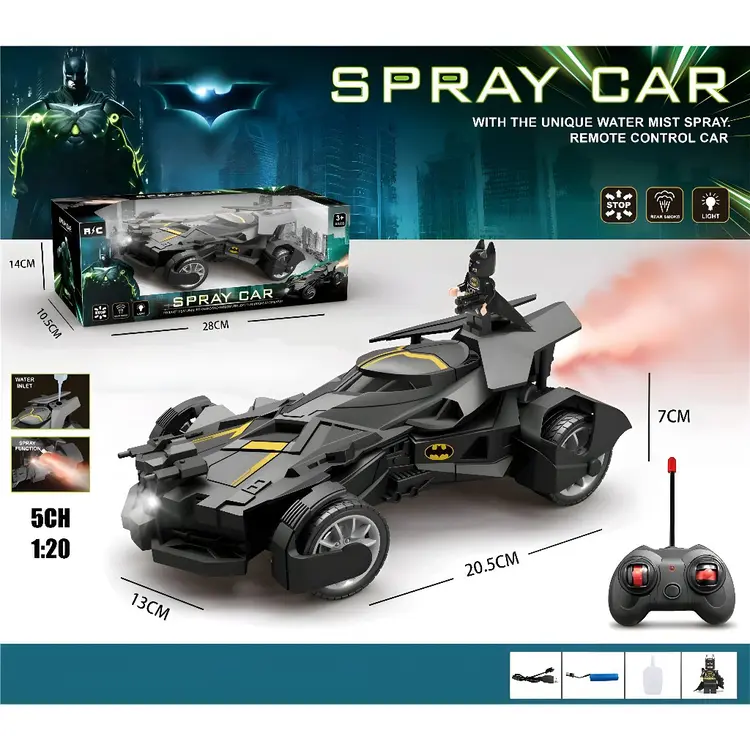 Mainan Anak Remote Control 5 Fungsi Superhero Car Batmobile With Smoke + Light + Batere Charger