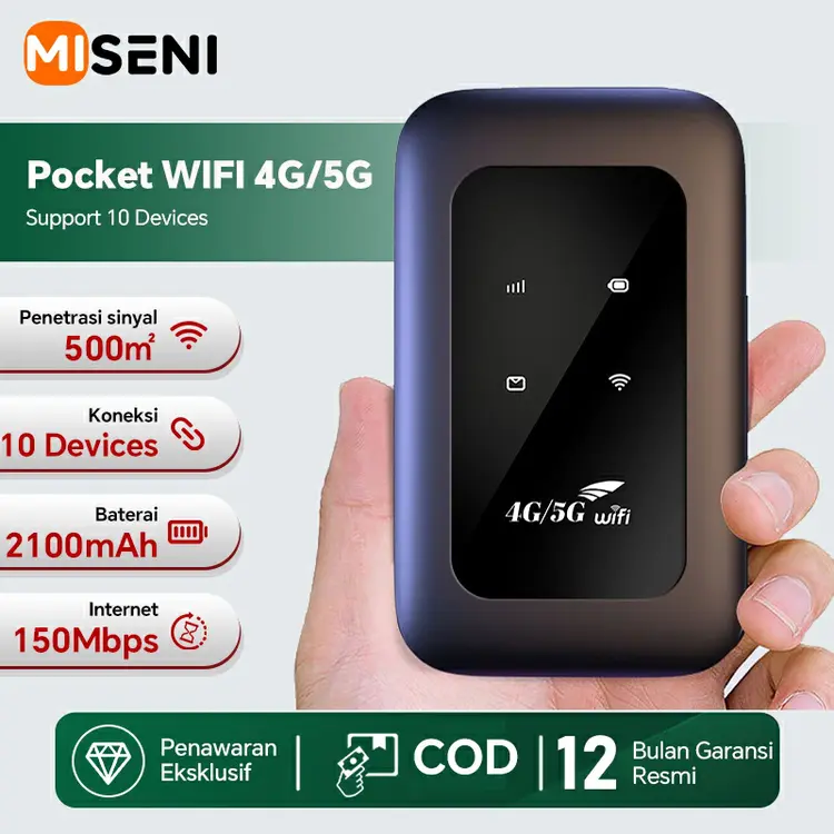 MISENI Pocket Wifi Router Nirkabel 4G/5G Unlock All Operator Sim Card Bisa Dibawa Kemana Mana Perdana Telkomsel By.u,Modem Wifi 300Mbps Mifi Penguat Jarak Jauh Mobile WiFi Hotspot Wi-Fi Sharing Hingga 10 Pengguna