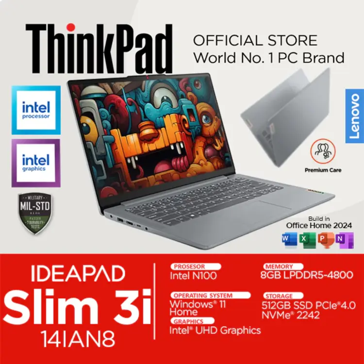 Lenovo Ideapad Slim 3i 14IAN8 Intel N100, Laptop Ringan 1,3 kg dengan Performa yang Tangguh