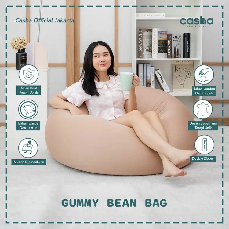 CASHA Gummy Bahan POLYESTER STRETCH - Bean Bag Dewasa - Plus Isi - Sofa Millenial