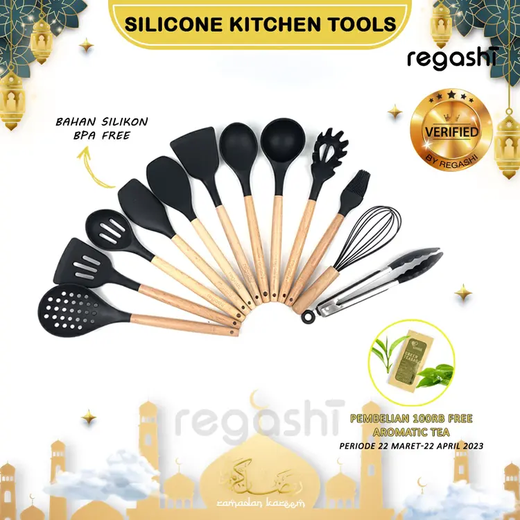 Regashi Alat Masak Sehat Silicone Kitchen Set Spatula Cooking Bpa-Free / Kitchen silicone tools set / Alat Masak Spatula Steak Clip Set Oil Brush Kitchen Cooking