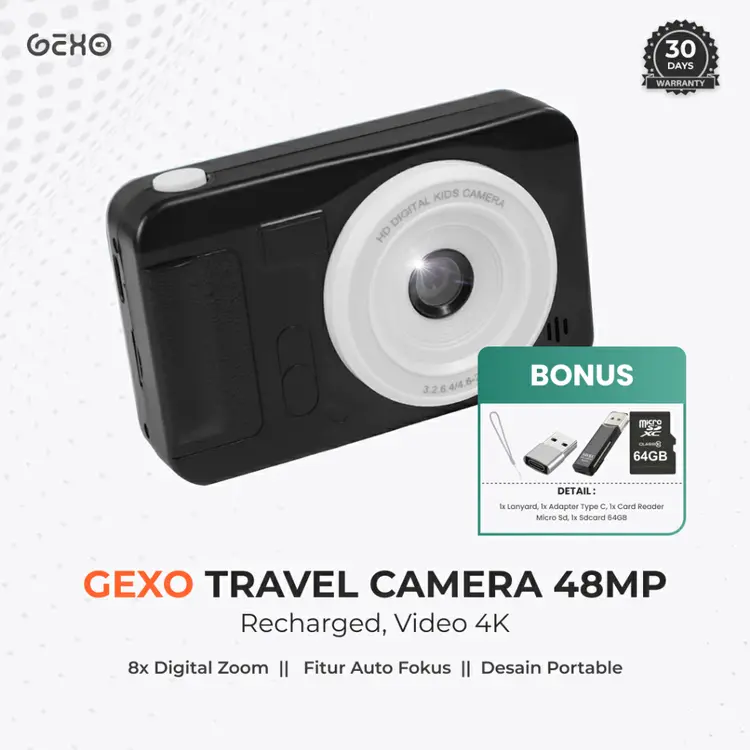 Gexo Digital Dual Kids Camera Pocket Kamera Anak Travel 4K HD 8X Zoom 48MP