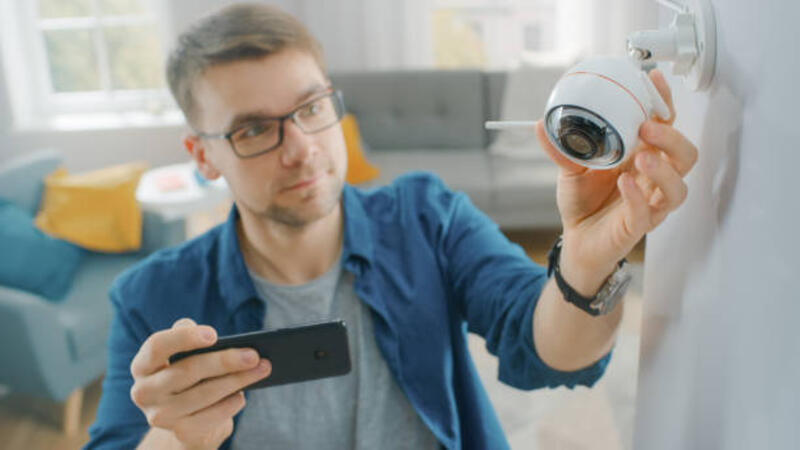 pemuda-berkacamata-mengenakan-kemeja-biru-sedang-menyesuaikan-kamera-pengawas-wi-fi-modern.jpg (612×344)