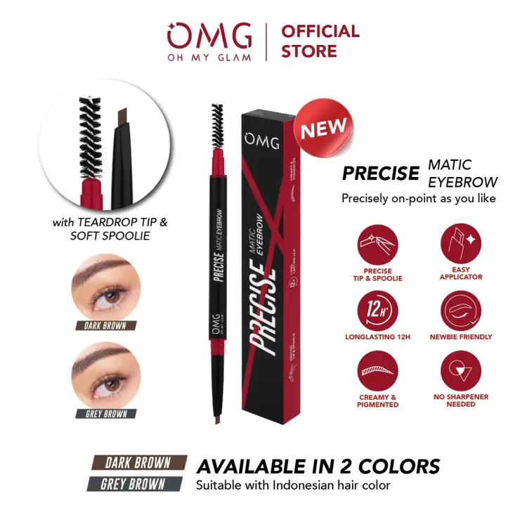 OMG OH MY GLAM EYEBROW Precise Matic, Precisely On-Point! Pensil Alis Tahan Lama dan Presisi | Waterproof & Smudgeproof | Buildable & Blendeble |  High Pigmented | Eyebrow Matic | Pensil Alis Matic  | Ramah untuk Pemula