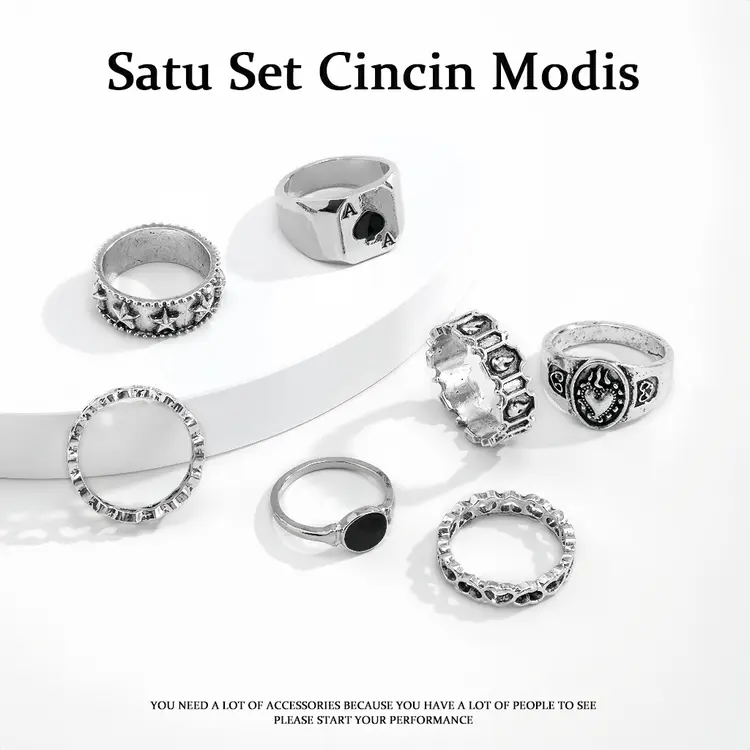 COD 7 pcs Cincin Tidak Beraturan Retro Pria Ring Geometri Unisex Alloy Gold Silver Classy Set Cincin Unisex Punk Knuckle Desain Ukiran Geometri Bahan Metal Perak Emas Retro Hip Hop Tengkorak Perhiasan Bulat Rock Fashion Untuk Pria-Le