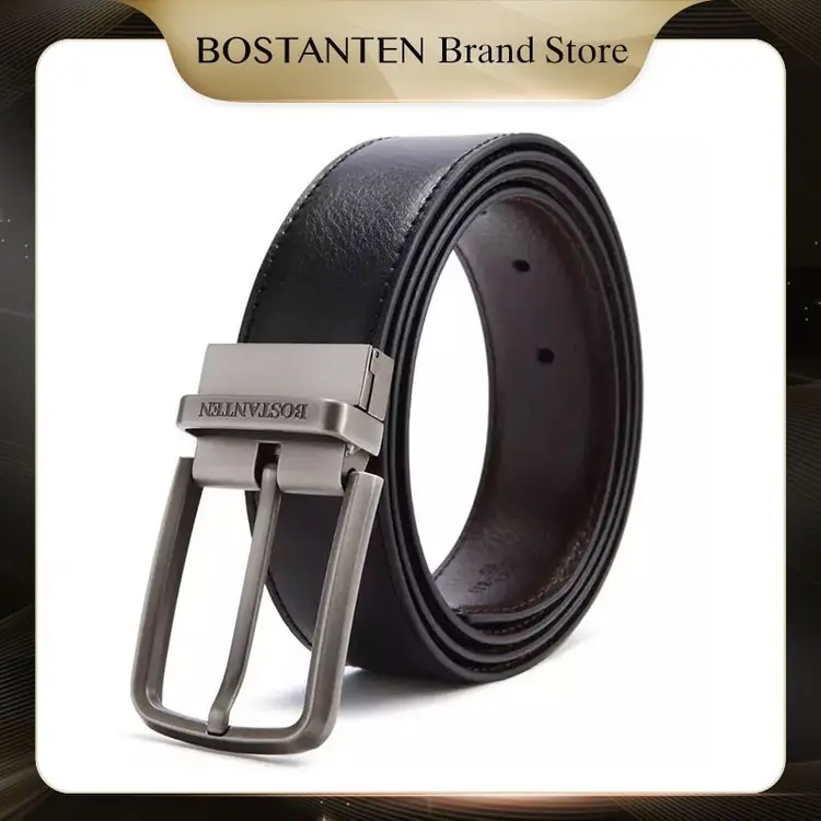 BOSTANTEN Sabuk Ikat Pinggang Pria Warna Hitam Bahan Kulit Sapi Asli