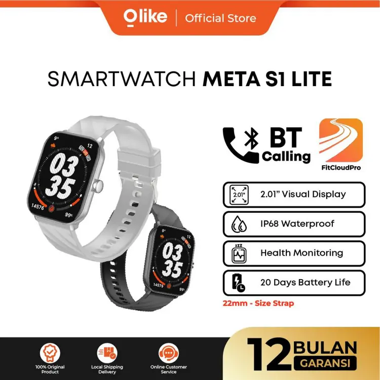 [BEST SELLING] OLIKE Smartwatch META S1 Lite HD Battery Up to 20 Day, Screen Custom Face, Waterproof IP68 | Smart watch Bluetooth Call | Jam Tangan Sport 100+ Mode, Health & Sleep Monitoring