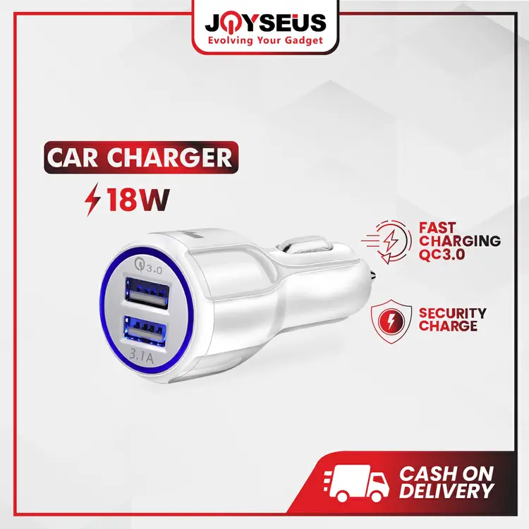 Car Charger Adaptor Mobil 2 Ports QC3.0 3.1A JOYSEUS Qualcomm Black White - JM0002 JM0001