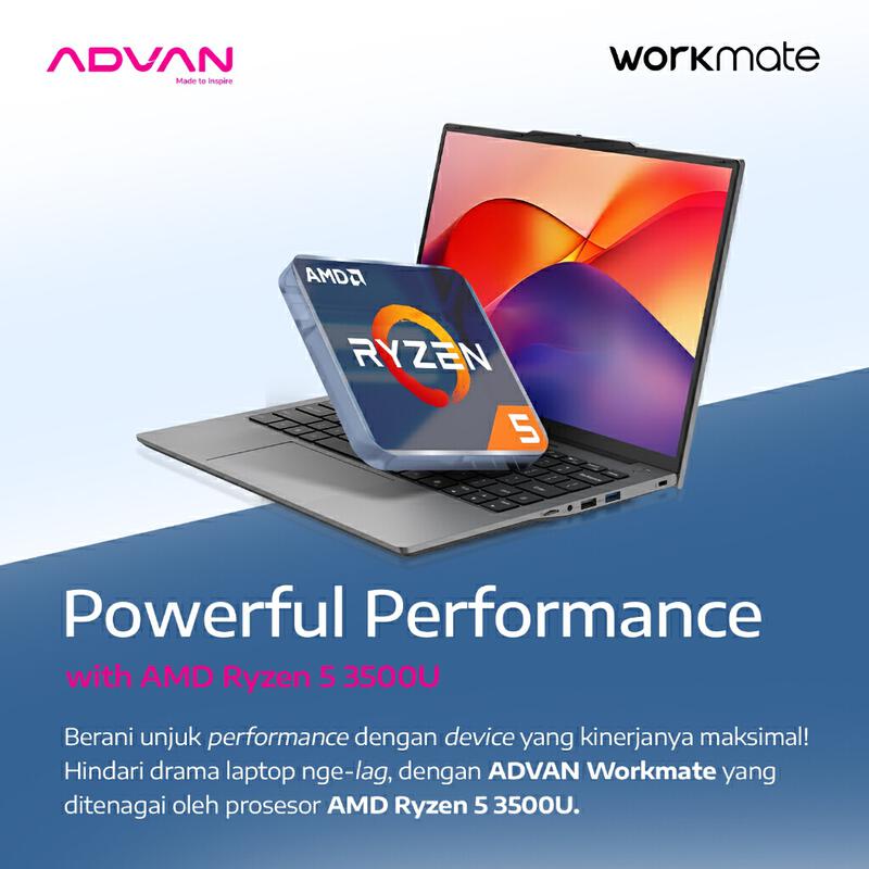 Product image [Exclusive Launch] ADVAN Laptop WorkMate | AMD Ryzen 5 3500U / Intel i3-1215U | 14 Inch FHD+ 16:10 IPS | 8GB/256GB Upgradable | WIFI 5 | Free WIndows 11 | Garansi Resmi 1 Tahun 3