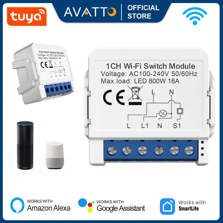 AVATTO TUYA Mini DIY WiFi Smart Switch Modul Kontrol 16A smart breaker Sakelar pintar