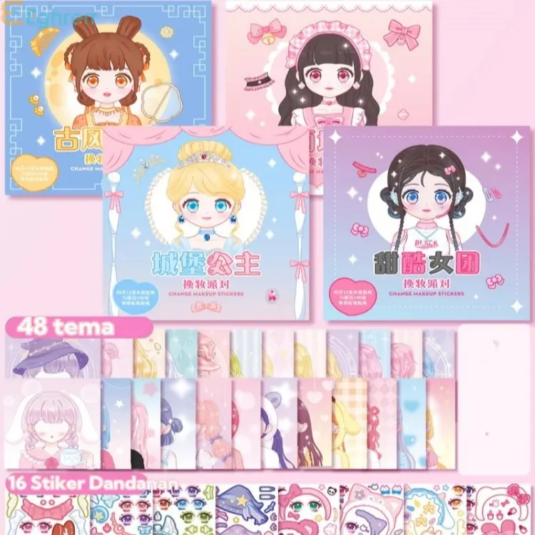 Eeghrerr Stiker Change Makeup Stiker Berdandan Make-up stiker Mainan Edukasi Anak