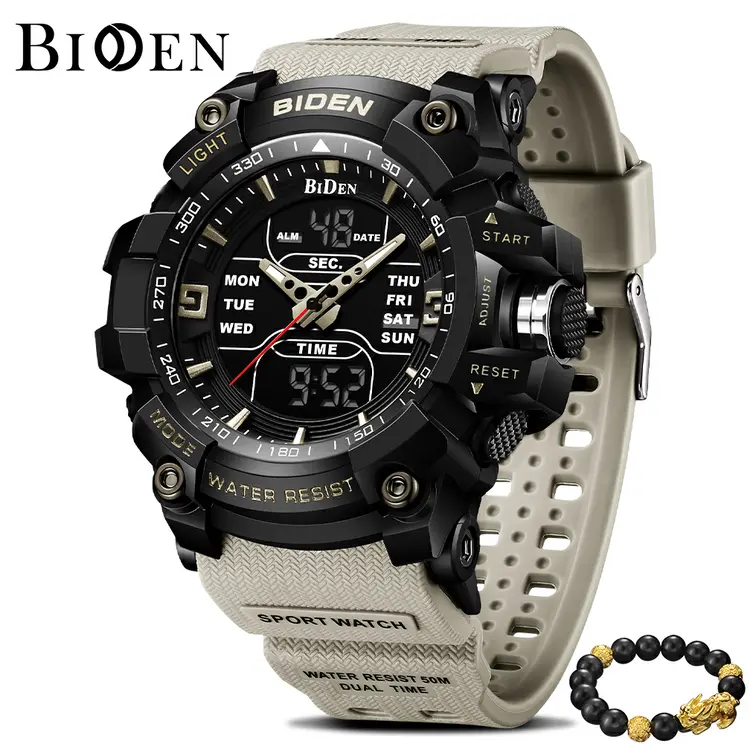 BIDEN Jam Tangan Pria Digital Anti Air Olahraga Bercahaya Multifungsi Dial Tali Silikon Jam Tangan Cowok Original