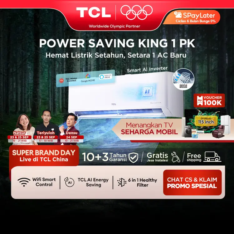 TCL AC AI Inverter Pro Wi-Fi 1 PK - Power Saving - Smart Home Control - Gentle Cool - Healthy Filter - Low Watt - Fast Cooling - Full Set Baru (Model: TAC-09CSD/TPHI Pro) - [TERSEDIA PEMASANGAN]