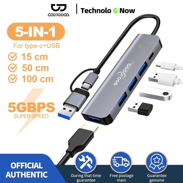 Goojodoq USB Hub 3.0 Type C Adaptor Laptop for Macbook Accessories Extension PD Charger Port