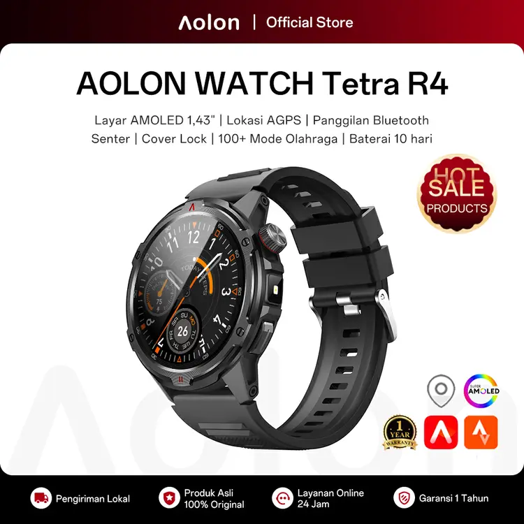 【Garansi 1 Tahun】Aolon Tetra R4 Smartwatch Amoled AOD Cover Lock Compass Bluetooth Call Smart Watch 1.46'' 466*466 Display Heart Rate&Blood Oxygen Sleep Monitoring
