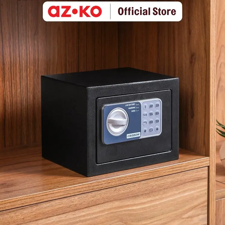AZKO Krisbow 23x17x17 cm Brankas Besi 17nef 1/3mm - Hitam Steel Safe Perangkat Keamanan Safety Box Home Improvement