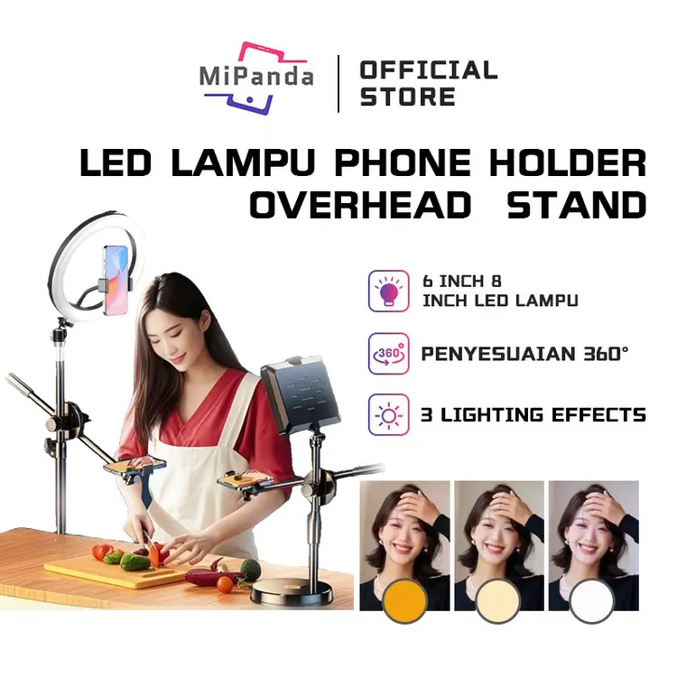 Mipanda Led Lampu Stand Holder Phone Holder Bracket 360° Lampu Untuk Shooting Vlog Live Konten 