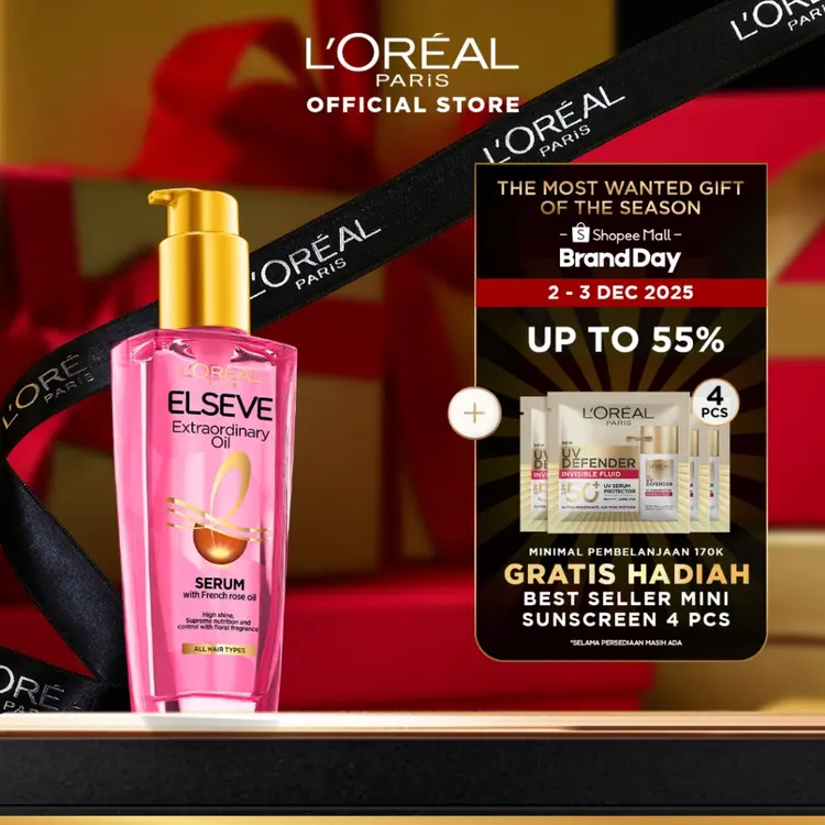 L'Oreal Paris Elseve Extraordinary Oil Pink Hair Serum & Hair Treatment - Rambut Halus Berkilau dalam Satu Pemakaian - Bunga Istimewa Omega 3- Perawatan Rambut Vitamin Rambut 100ml Rambut Kering Kusam Treatment Perawatan Hair Serum Hair Oil Minyak Rambut