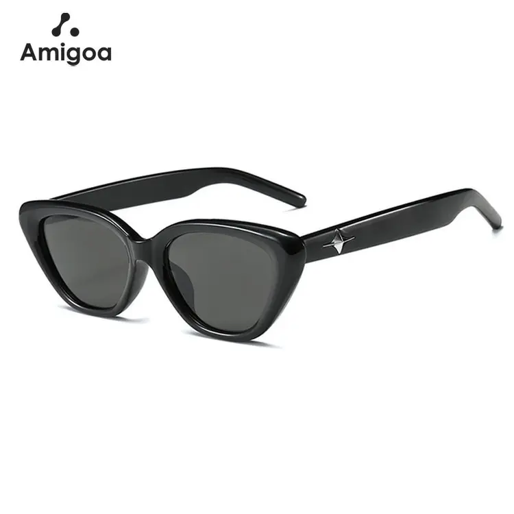 AMIGOA Kacamata Hitam Cat Eye Korea Wanita Advanced Sense Kacamata Hitam Gaya Retro Ins Kacamata Hitam Desain Mata Kucing Kreatif Sinar UV