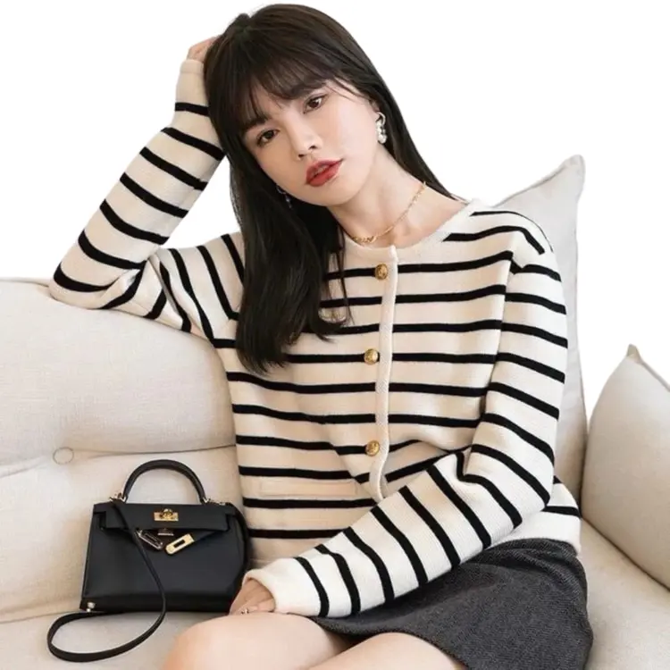 Lalisa Knit Cardy Premium - Cardigan Stripe Wanita Bahan Rajut Premium Tebal By Nasyasha