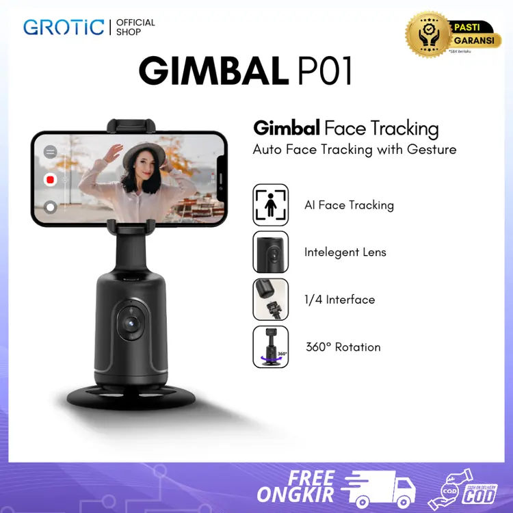 GROTIC Gimbal Handphone Stabilizer 360°AI Face Tracking Gesture Control P01